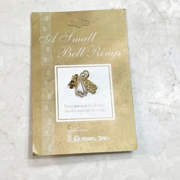 NWT Vintage Angel Wings Bell Rings Lapel Pin Brooch - Picture 1 of 6